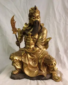 

23" Chinese Bronze Dragon Guan Gong Guan Gong Guan Yu Sword Seat Statue