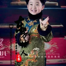 Костюм маленького императора или принца династии ханмо Цин темно-зеленый зимний костюм с вышивкой