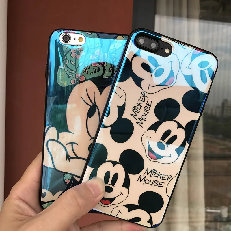 

RHOADA Blue Light 3D Cartoon Mickey Minnie Mouse Soft Silicone TPU Back Case For iphone 6 6S 7 8 Plus X Couqe Shockproof Cover