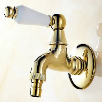 

Polished Golden Brass Ceramic Handle Laundry Bathroom Wall Mounted Mop Water Tap Garden Washing Machine Copper Faucet aav126