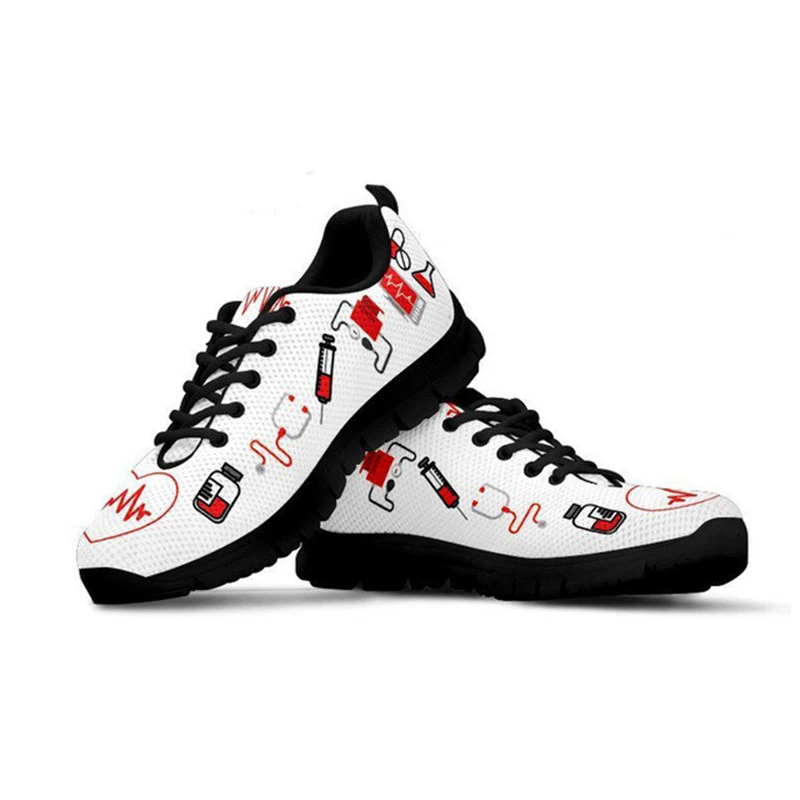 

Women Heart Nurse Shoes Printing for Work Woman Comfortable Nursing Mesh Sneakers Girls Black Flat Shoes Zapatillas