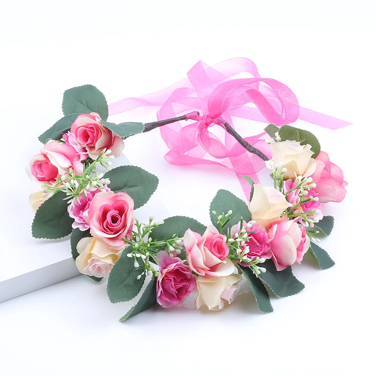 

Rose flower Christmas Hairband Kids Party Floral garland handmade Adjustable girls flower crown Rose Flower Wreath kids headband