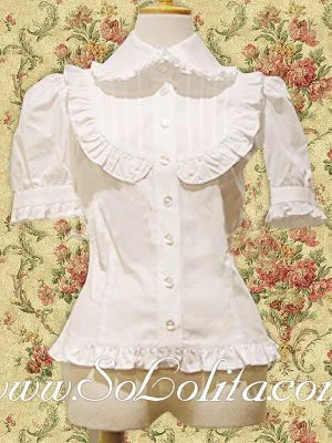 Лолита короткий Пышный рукав плиссированная кайма хлопковая блузка - Цвет: Белый