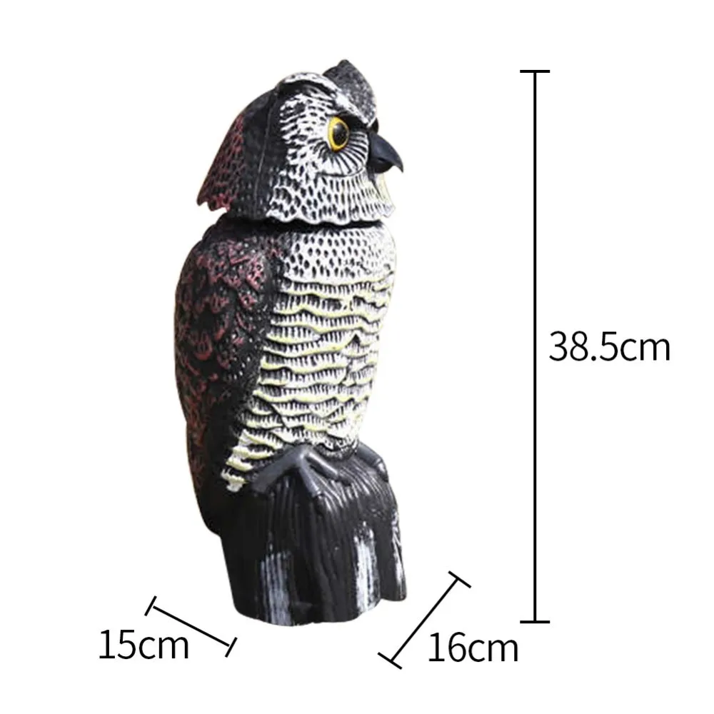 Preise Realistische Vogel Scarer Rotierenden Kopf Sound Eule Prowler Decoy Schutz insekt Repellent Pest Control Scarecrow Garten Hof Bewegen