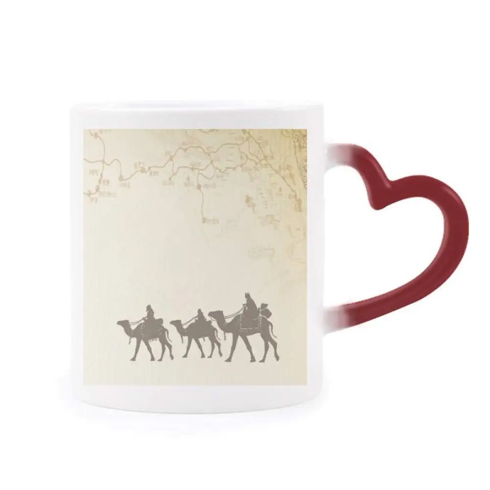 

Camel Chinese Painting Silk Road map Morphing Mug Heat Sensitive Red Heart Cup