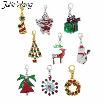 

Julie Wang 9PCS Mixed Enamel Christmas Decoration Tree Bell Snowman Keychains Alloy Lobster Clasp Charms Key Chains Jewelry