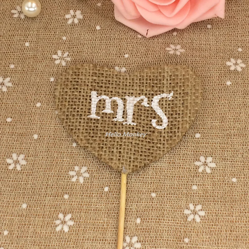 10 пар натурального джутового мешковины Mr& Mrs сердце острый Винтаж Для DIY Свадебные украшения вечерние свадебные украшения и подарок