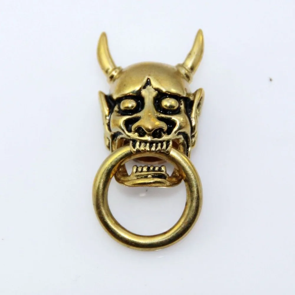

(H69) 3pc Solid Brass Concho Japanese Demons Wallet Chain Connector Jointpart w/ Black Leathercraft