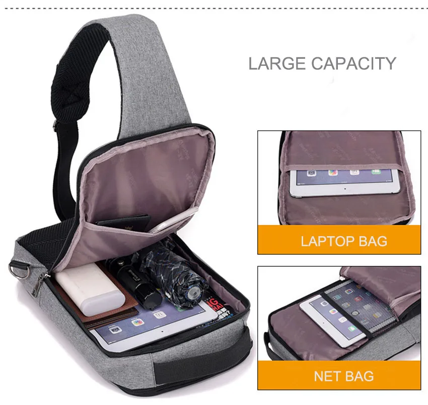 Новая Светоотражающая полоса usb зарядка нагрудная Сумка Многофункциональная мужская повседневная дорожная сумка через плечо USB мужская сумка