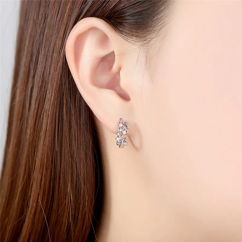 Elegant 585 White Gold Color Earring Sets Boucle d'oreille Leaves Crystal Earrings Bijoux Jewelry Brincos Mujer Women Gifts E277 (3)