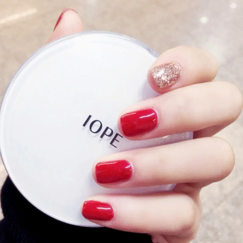 

24pcs Sexy Red Jump Shiny Golden Artificia Nail False Nails Tips Medium Square Full Cover Acrylic Fake Nails Press On Nail