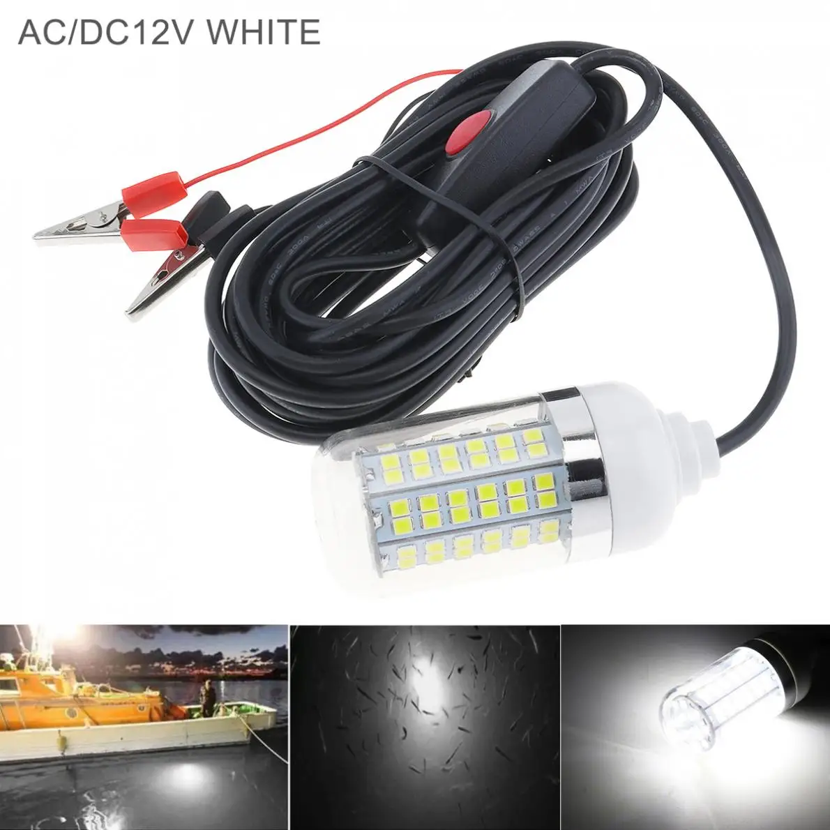 15W 12V Fishing White Light 108pcs 2835 LED Underwater Fishing Light / Lures Fish Finder Lamp Attracts Prawns / Squid / Krill 10m hd underwater camera 5 mega pixel visual fishing device wifi connection mobile phone tablet 8led illuminated fish finder