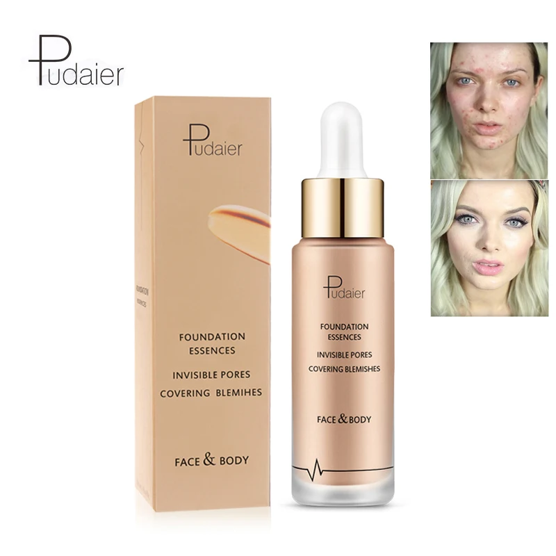 

Pudaier Liquid Foundation Essences Base Makeup Perfect Covering Blemishes Invisible Pores Liquid Foundation Face Body Cosmetics