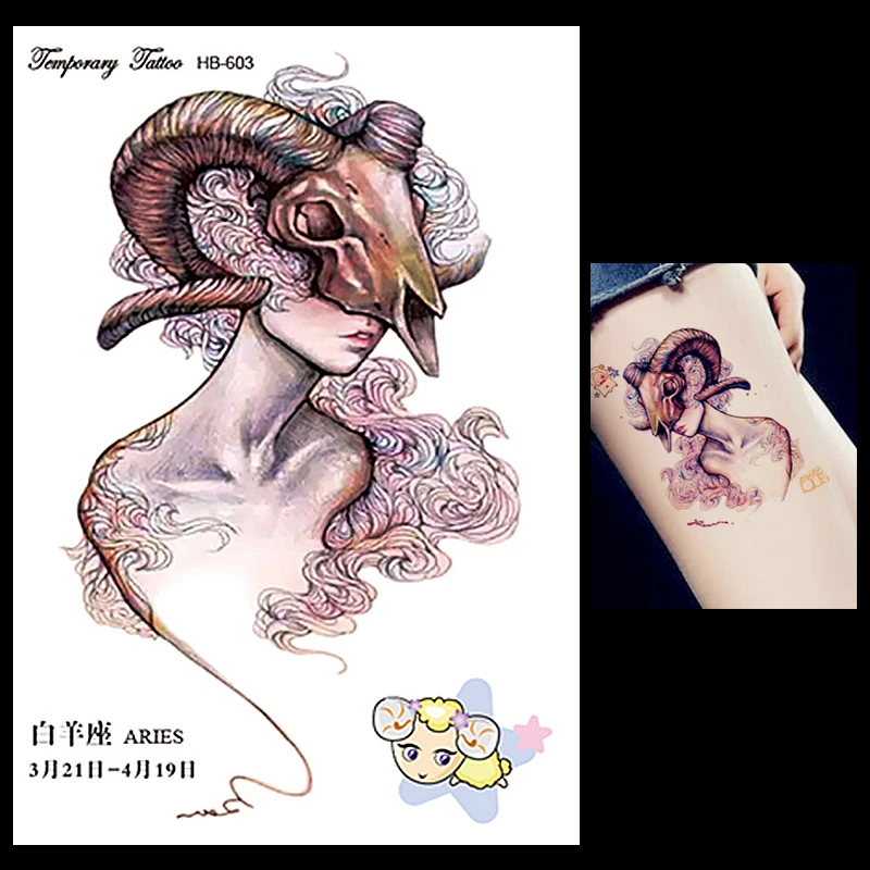 1pc Aries Constellation Waterproof Diy Tatoo Hb603 Fantasy White Sheep Cartoon Character Decal Temporary Tattoo Sticker Body Art Arts And Crafts Drawing Art Canvasart And Craft Items Aliexpress