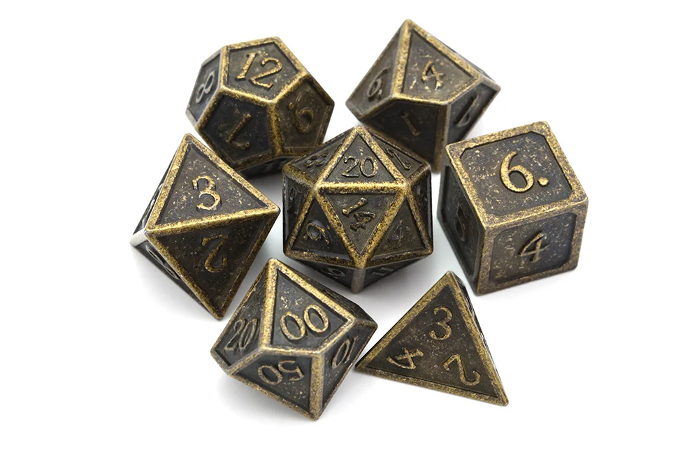 Древнее золото DnD металлические кости включают в себя кости сумка для Подземелья и Драконы RPG настольные игры D4 D6 D8 D10 (0-9, 00-90) D12 D20