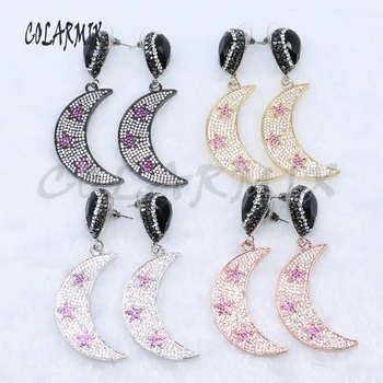 

Fashion moon shape earring micro pave zircon earrings mix color jewelry earrings gift for lady5061