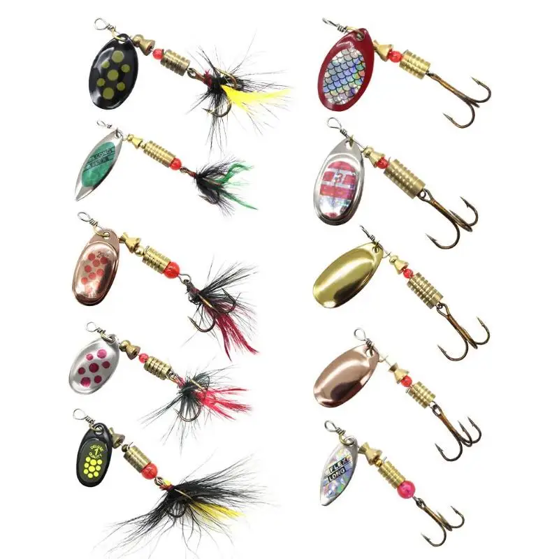 

10pcs/set Colored Bionic Fishing Lures Fishing Tackles with piercing treble hook Sequins Spinner Artificial Swimbaits Tools