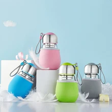 Botella de cristal creativo mini kids botella de agua de acero inoxidable con tapa 400 ml portátil de viaje de regalo para niñas azul color