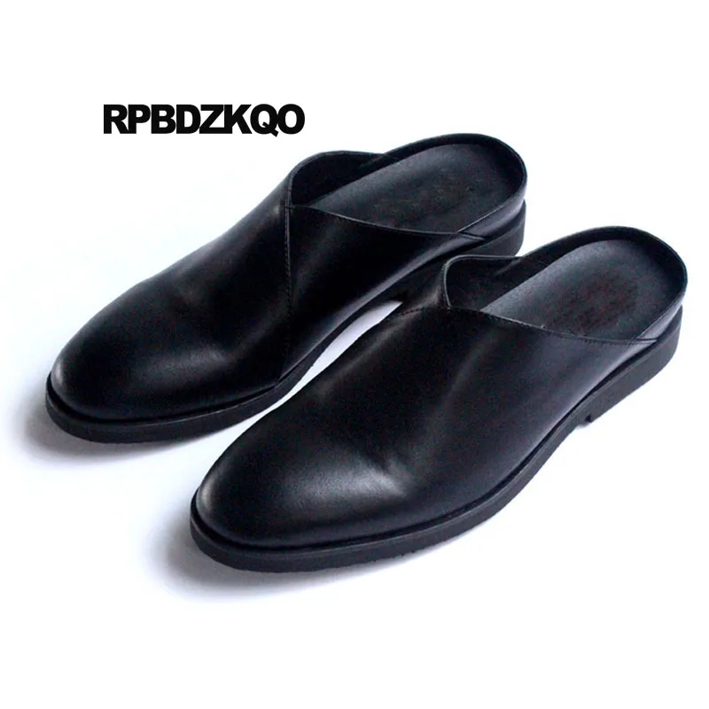 Slides European Big Size Black British Style Sandals Designer Shoes Men Luxury 2021 Real Leather Half Braided Mules Woven Rubber | Обувь