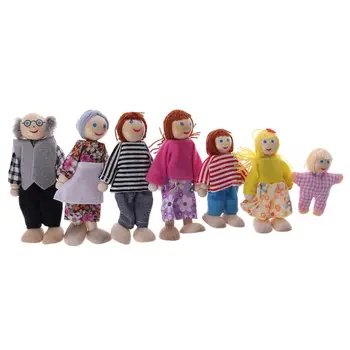 

HBB 7pcs/set Happy House Family Dolls Wooden Figures Characters Dressed Kids Girls Lovely Children Pretending Toys