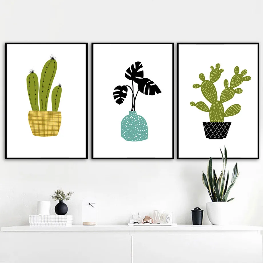 

Modern Cartoon Cactus Leaf Nordic Poster Print Wall Art Canvas Painting Wall Art Picture Home Living Room Art Print Decoration