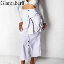 Glamaker Сексуальная Облегающая джинсовая юбка на пуговицах женские вечерние Клубные повязки синяя джинсовая юбка летние женские длинные юбки с высокой талией