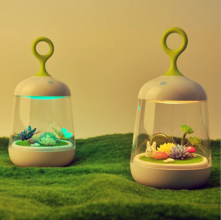 cheap Novelty USB Charging LED Colorful Light New Micro landscape Plant Children LED Creative DIY Rabbit Potted nightlights