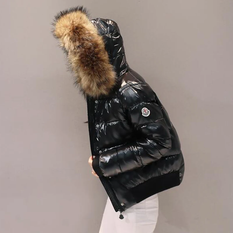 

WERTUIOP 2019 Winter Women Jacket New Bright Coat Women's Short Down Cotton Padded Large Fur Collar Cotton Coat Student Jacket