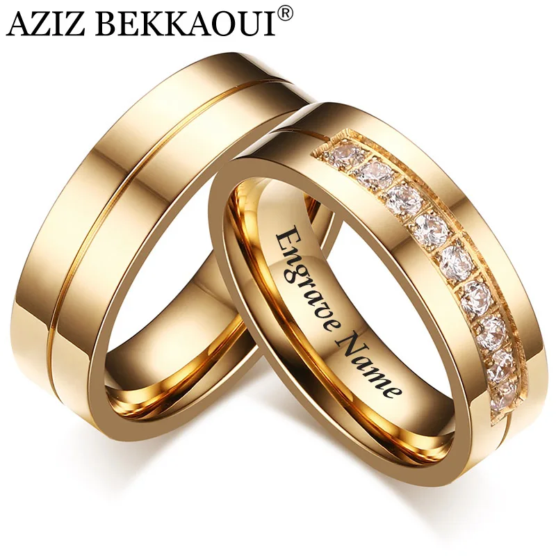 AZIZ BEKKAOUI выгравировать имя свадебные кольца для мужчин и женщин пара Promise Band нержавеющая сталь обручальные ювелирные изделия Прямая поставка