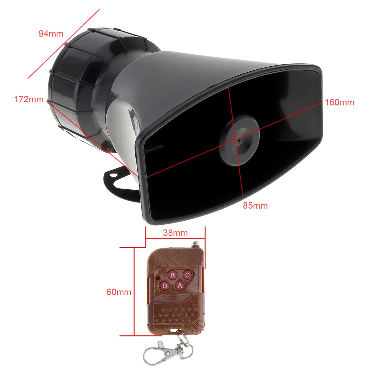 12V 100W 7 Sound Loud Auto Car Warning Alarm Fire Siren Horn Speaker with Brown Remote Controller