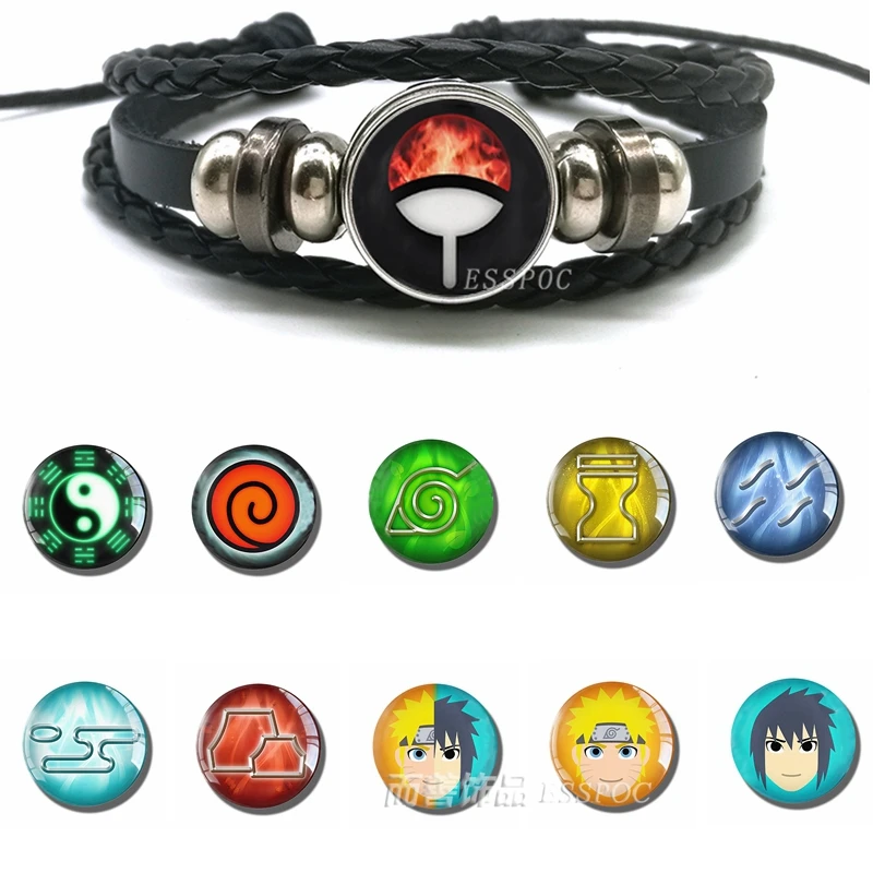 

Fashion Anime Rinnegan Eyes Bracelet Naruto Sharingan Eye Black Leather Bracelet Uchiha Uzumaki Clan Logo Cosplay Lover Gift