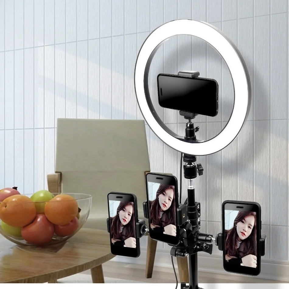 Диммируемый светодиодный Selfie кольцо свет Youtube видео живой макияж фото освещение фотостудия свет с треножный Штатив для телефона