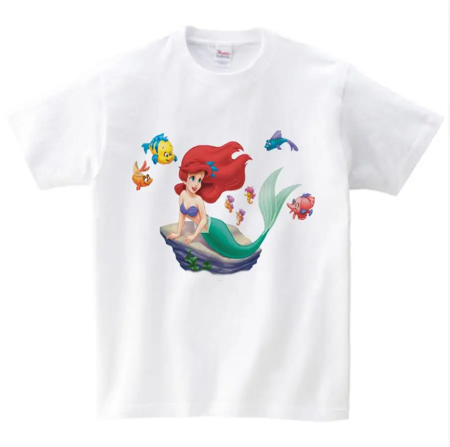 Детская одежда красивая детская футболка с изображением русалки Ариэль детская одежда футболки для мальчиков и девочек - Цвет: White childreT-shirt