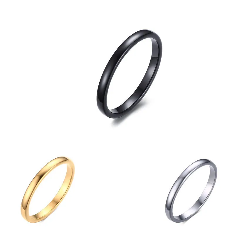 

2pcs/lot Korean Version Small Simple Lady Ring 2MM Light body Tungsten Steel Ring Gold/Black/Steel Color Mixed Colors JZ001