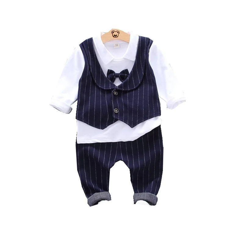 Autumn Children Baby Boys Suits Toddler Patchwork Formal T shirt Striped Pants 2Pcs/sets Kids Clothing Infant Tracksuits