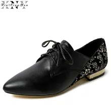 XIUNINGYAN/Туфли-оксфорды; женская обувь на плоской подошве; Новинка года; модная женская обувь на шнуровке с острым носком; zapatos mujer; большой размер 42; натуральная кожа