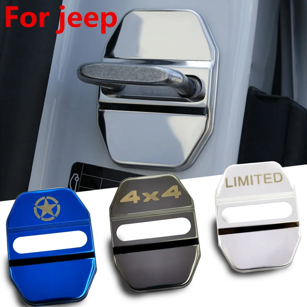 Flyj 4 pçs fechadura da porta do carro fivela capa protetor para jeep renegado compass patriot cherokee wrangler grand cherokee srt