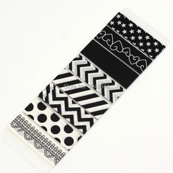 

8 designs per sheet Decorative Adhesive Paper Washi Tapes Black and White stars heart dots lace set for Planner Photo Album