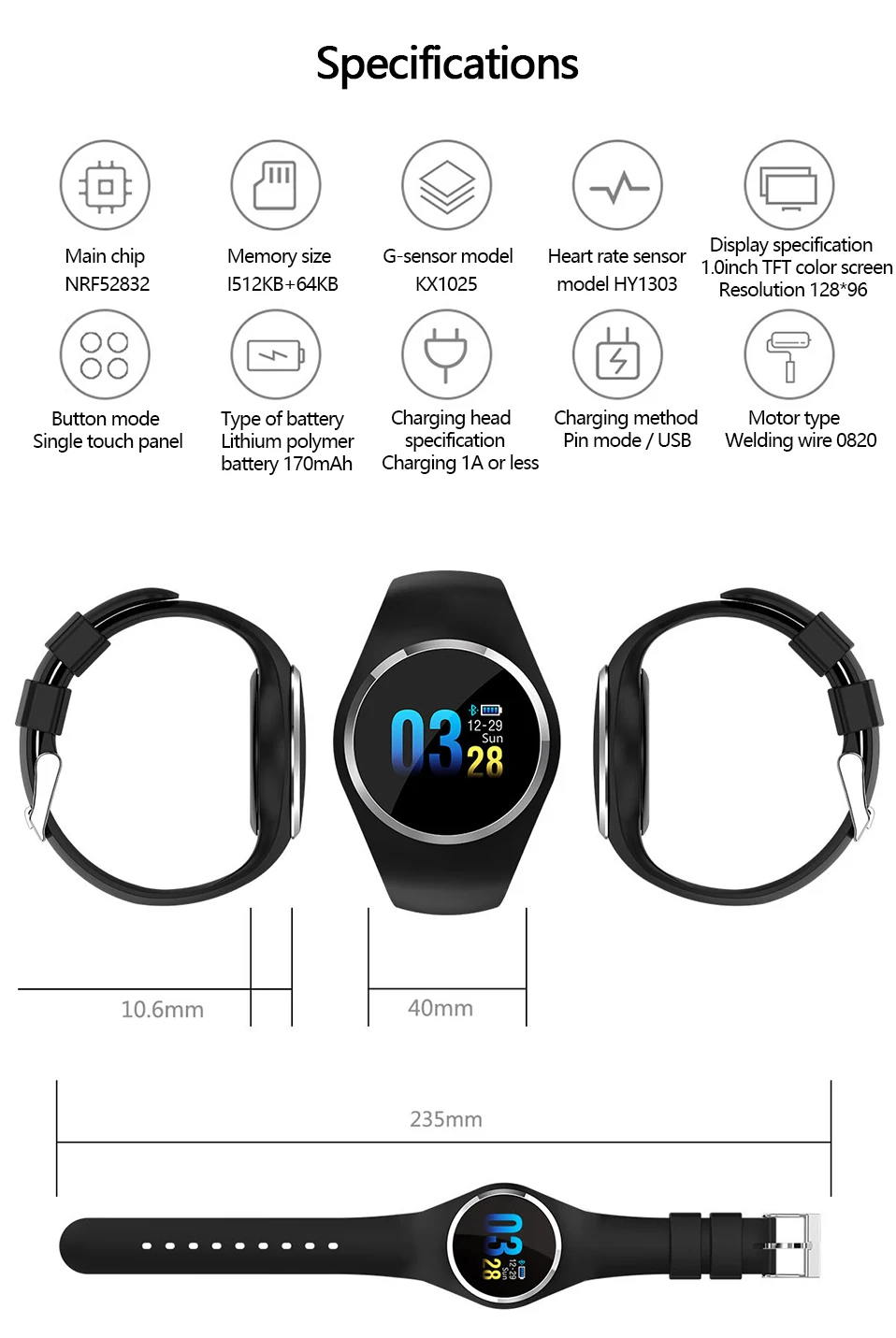 ADORARE Q1 Smart Watch Bracelet Heart Rate Monitor Smart Clock Wristband Fitness Tracker Men Women Smartwatch for Android iOS (21)