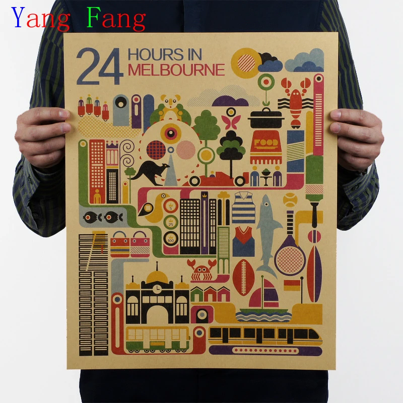 

Retro Movie Poster A Day In Melbourne Vintage Kraft Paper Decorative Painting Wallpaper Home Furnishing Printed Draw Picture