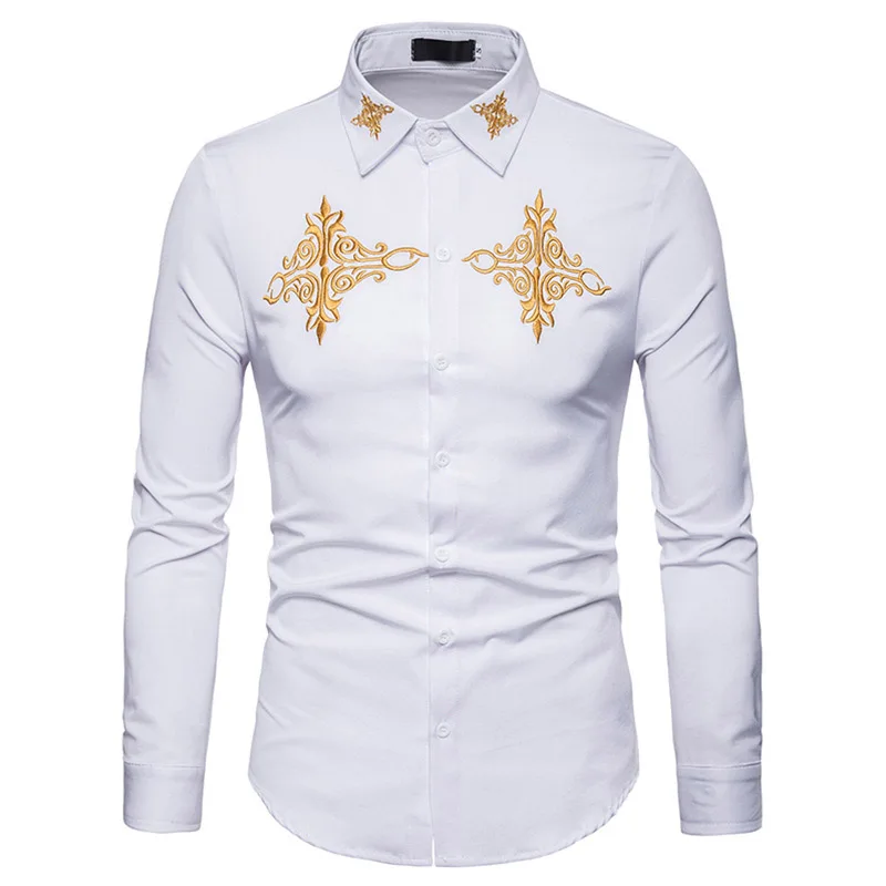 2018 الخريف الرجعية نمط الصلبة الزهور المطرزة الصلبة قمصان صالح سليم عارضة طويلة الأكمام قميص أبيض سليم صالح القمم الأبيض