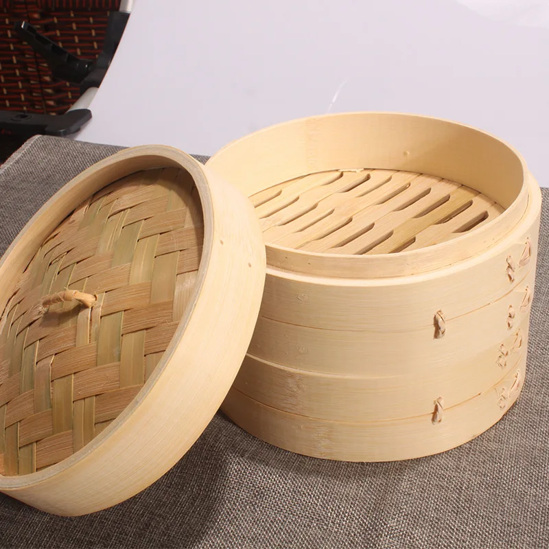 

TWO Cage One Cover Bamboo Steamer Rice Snack Basket Set Dumpling Steamer Kitchen Cooking Tools