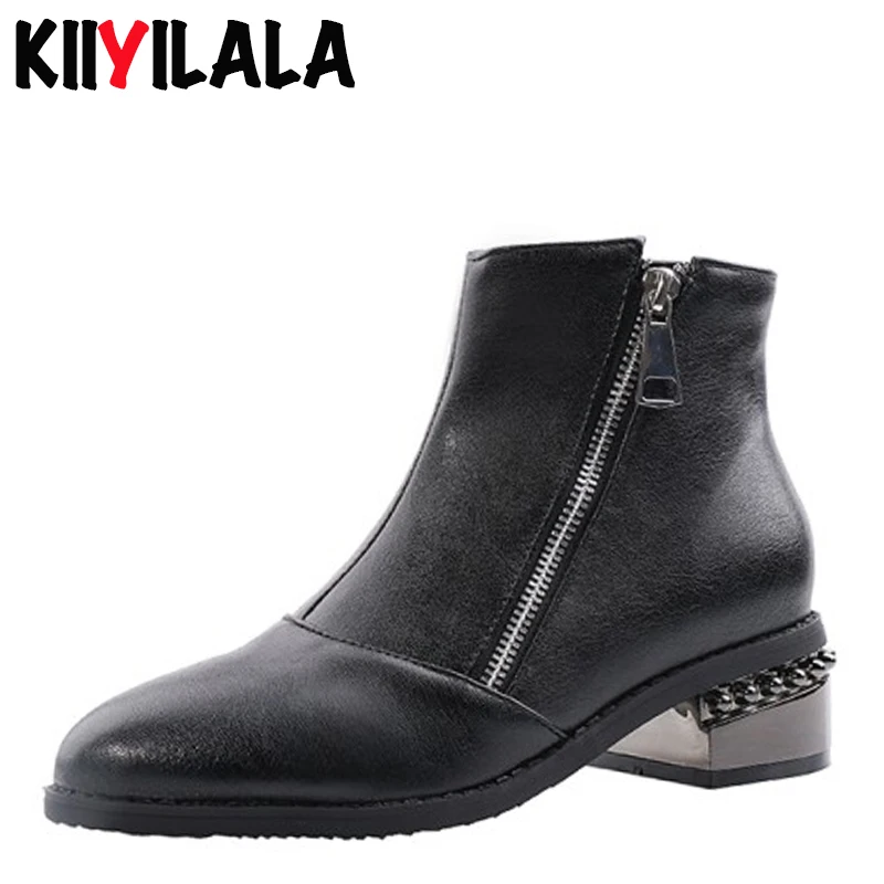 Kiiyilala Square Heel Women Boots Fashion Platform New Brand Chunky Heels Pointed Toe Ankle Shoes Woman | Обувь