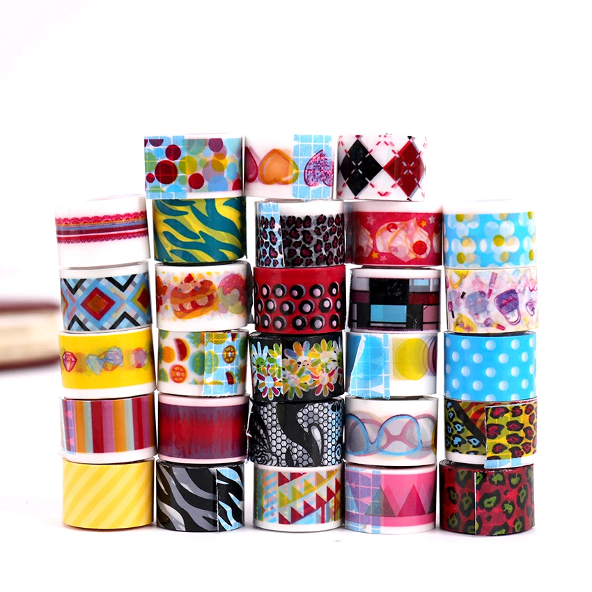 10pcs Set Mini Cartoon Tapes Decoration Roll Candy Colors Diy Decorative Sticky Masking Tape