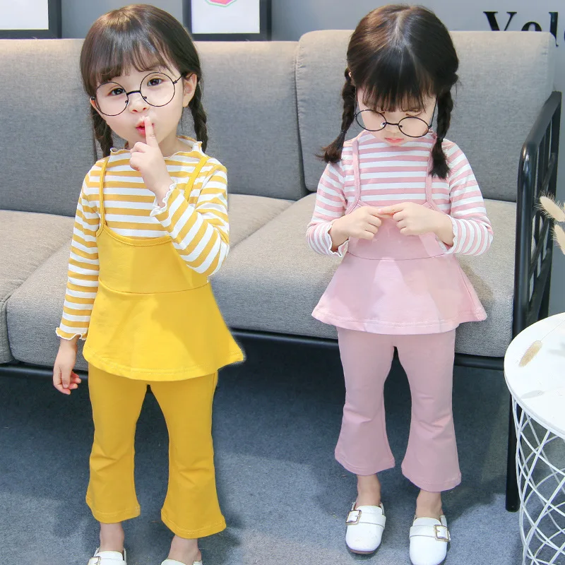 

Hot Infant baby Girls clothing set fashion striped T-shirt tops +pant suit for newborn baby girls clothes Pullover overalls sets