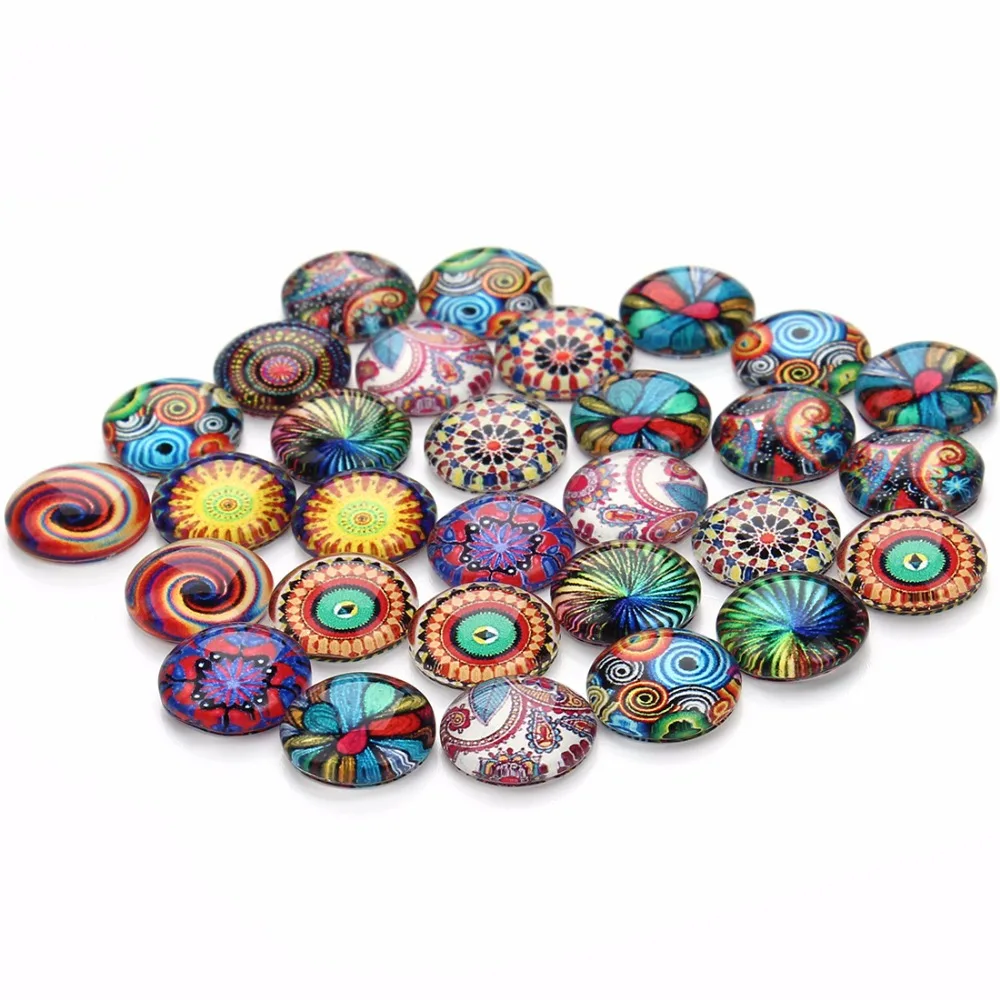 

LOULEUR 12mm Round Photo Glass Cabochon Mixed Pattern Fit Cameo Base Setting for Jewelry Flatback