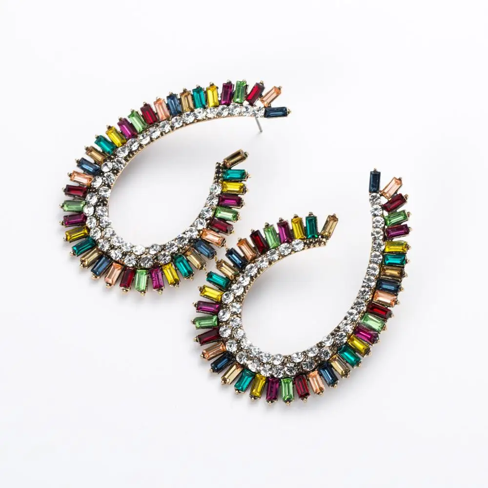 Дизайн 4 цвета стеклянные хрустальные шпильки геометрической формы серьги для женщин модные ювелирные изделия Богемия Макси коллекция серьги аксессуары