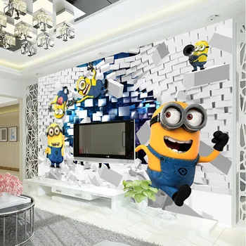 

3D Minions Photo Wallpaper Cartoon Despicable Me Wall Mural Silk wallpaper Boys Bedroom Kid room decor Art Home Decoration Funny