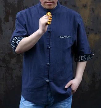 

Free Shipping ! Summer Blue Tradition Chinese Men's Cotton Linen Kung-Fu Shirt M L XL XXL XXXL M30