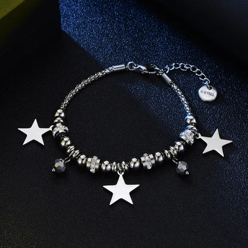 

Stainless Steel Multi Beads Crystal Bracelets Women Fashion Star Charms Bracelet Rhinestone Beads Popcorn Fashion Trendy Jewelry